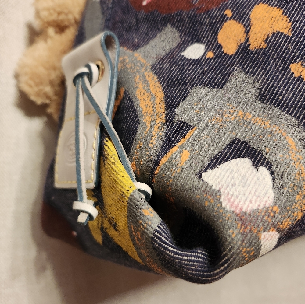 Dooney And Bourke -Vintage Denim Splatter Paint Chain And Leather Strap Bag - Picture 7 of 16